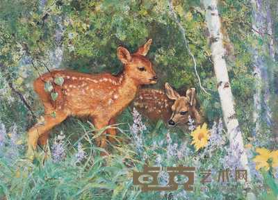 吴云华 林中双鹿 53×72cm